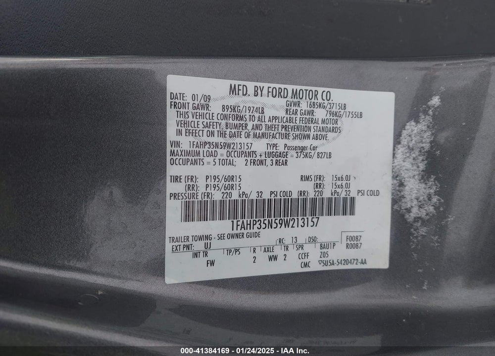 2009 FORD FOCUS VIN: 1FAHP35N59W213157