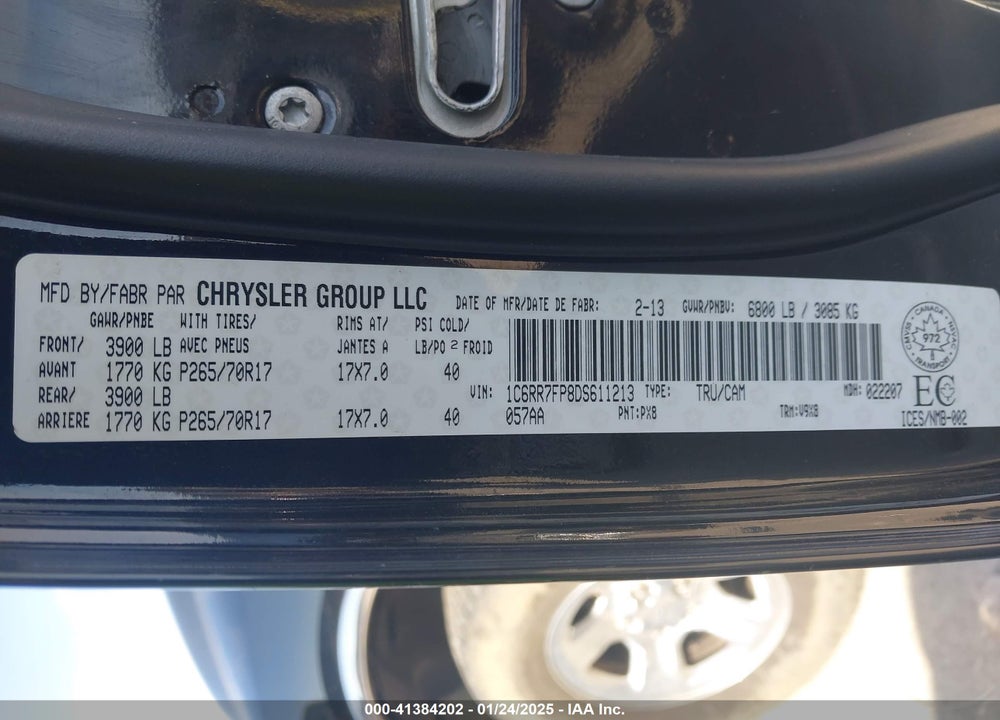 2013 RAM 1500 VIN: 1C6RR7FP8DS611213