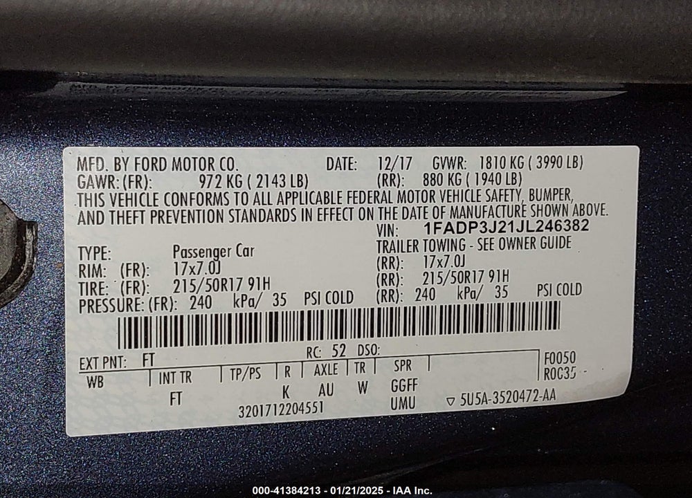 2018 FORD FOCUS TITANIUM VIN: 1FADP3J21JL246382