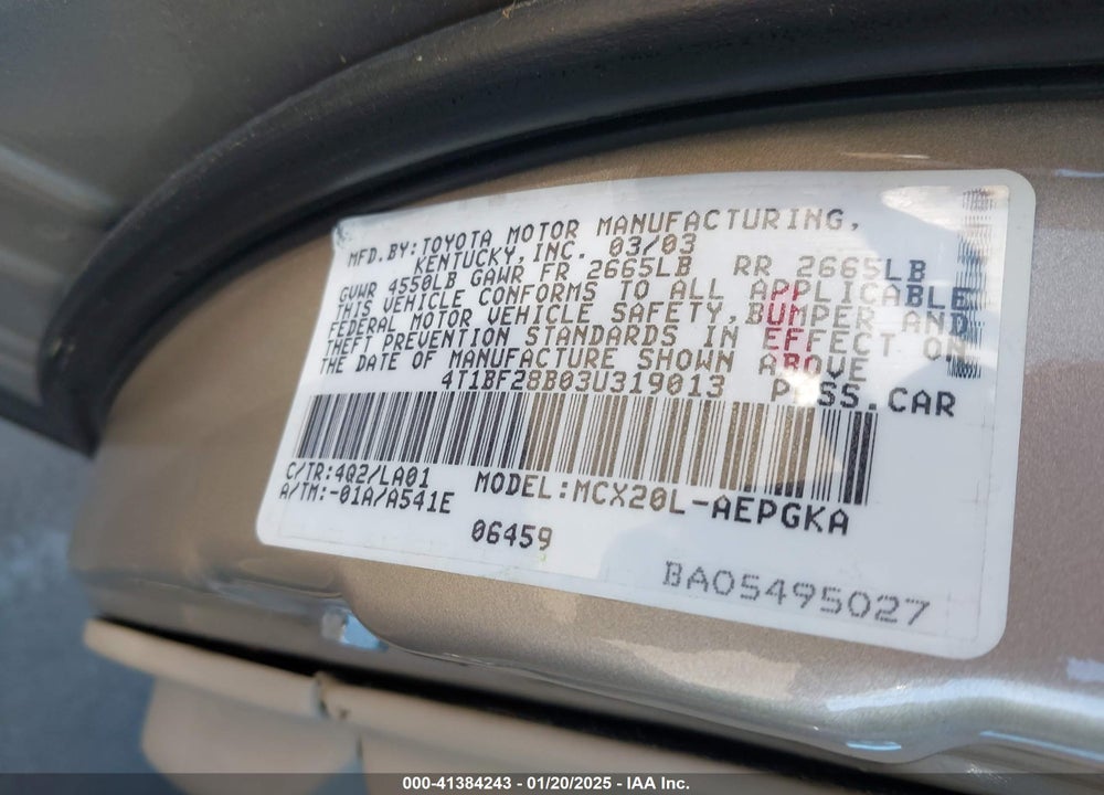 2003 TOYOTA AVALON XLS VIN: 4T1BF28B03U319013