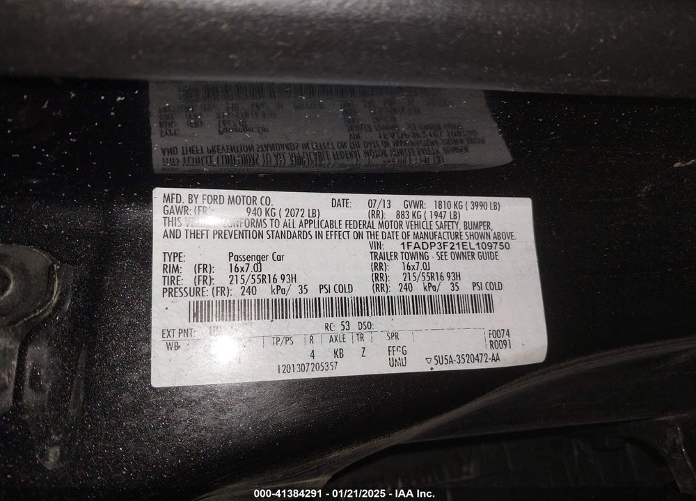 2014 FORD FOCUS SE VIN: 1FADP3F21EL109750