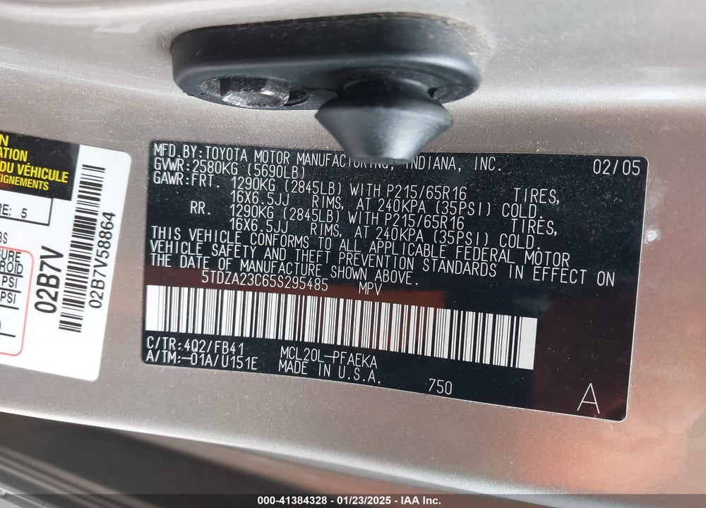 2005 TOYOTA SIENNA LE VIN: 5TDZA23C65S295485
