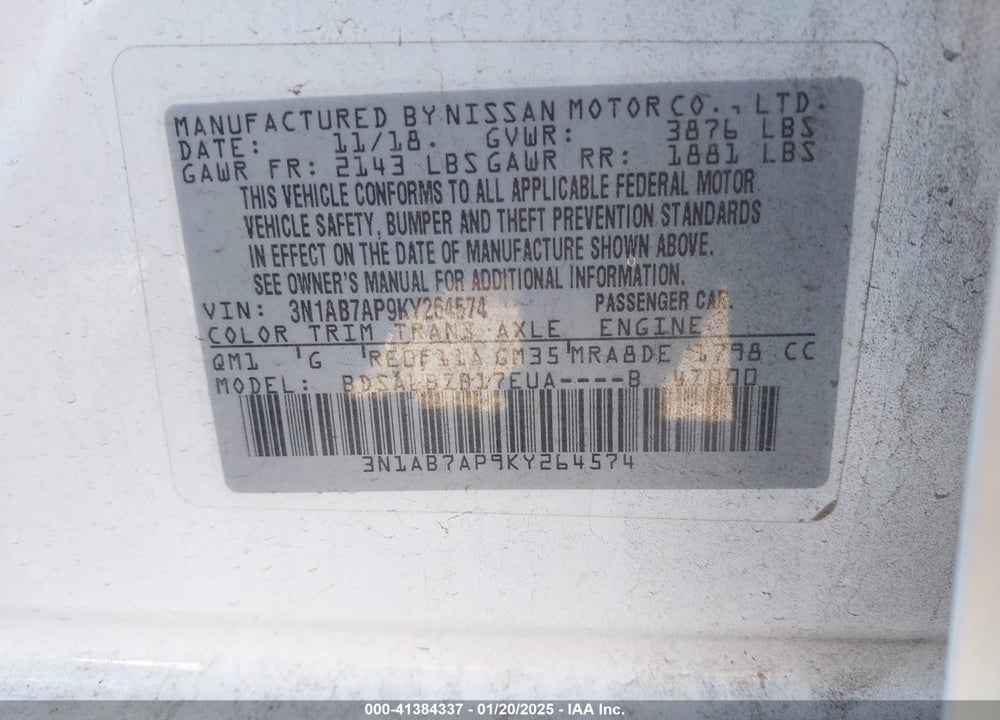 2019 NISSAN SENTRA VIN: 3N1AB7AP9KY264574