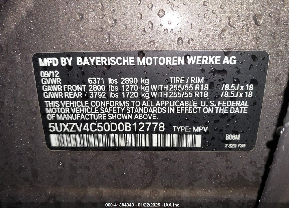 2013 BMW X5 XDRIVE35I/XDRIVE35I PREMIUM/XDRIVE35I SPORT ACTIVITY VIN: 5UXZV4C50D0B12778