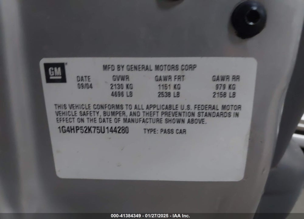2005 BUICK LESABRE CUSTOM VIN: 1G4HP52K75U144280