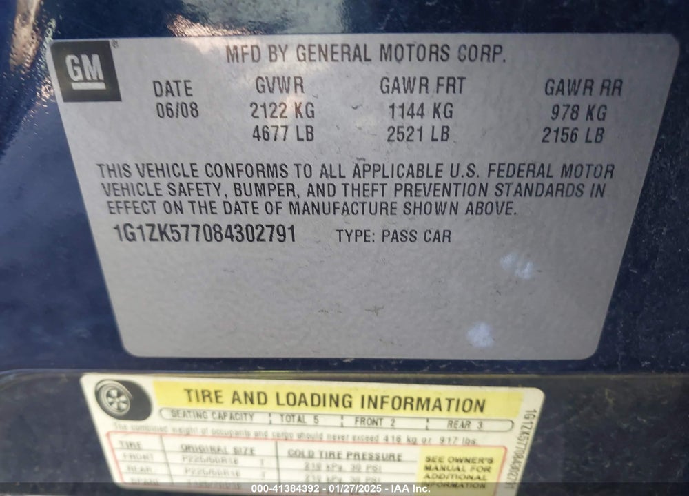 2008 CHEVROLET MALIBU VIN: 1G1ZK577084302791