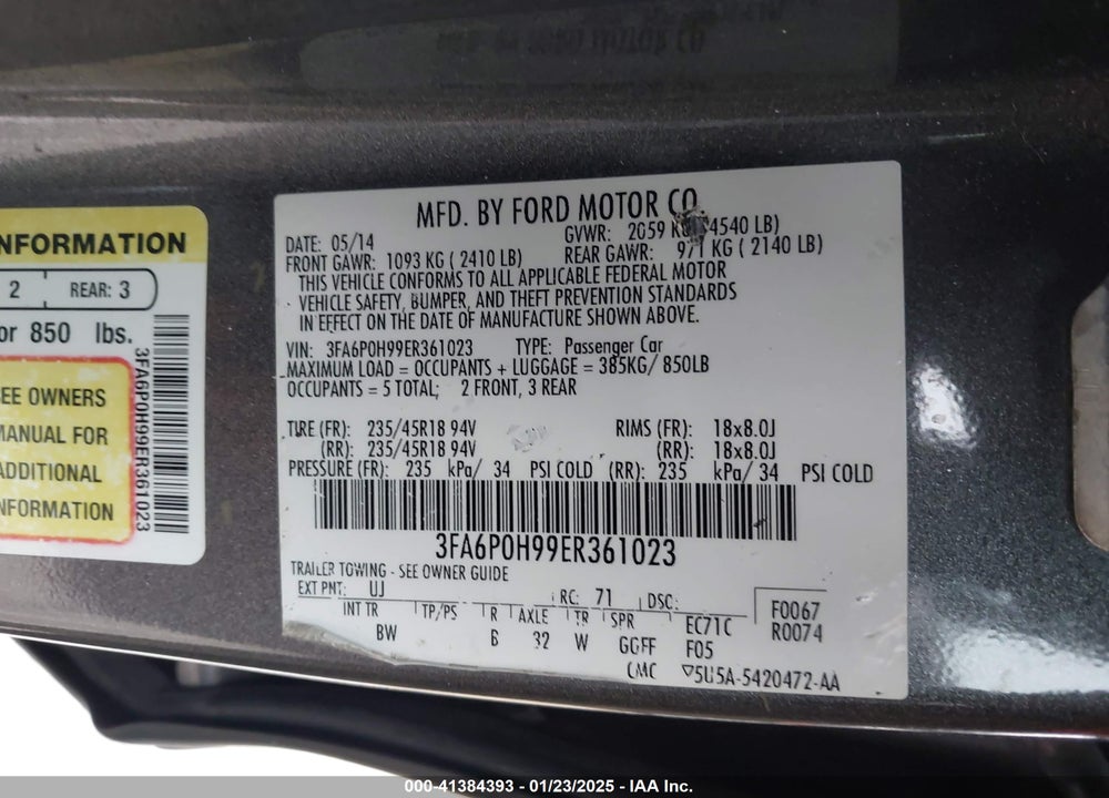 2014 FORD FUSION VIN: 3FA6P0H99ER361023