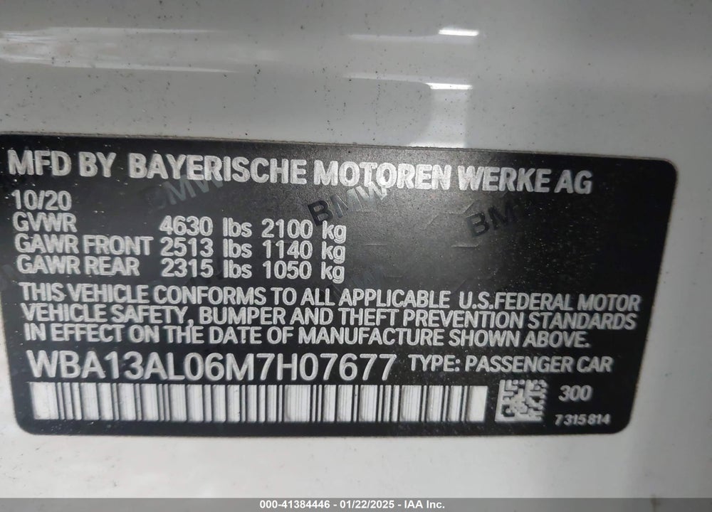 2021 BMW M235I GRAN COUPE VIN: WBA13AL06M7H07677