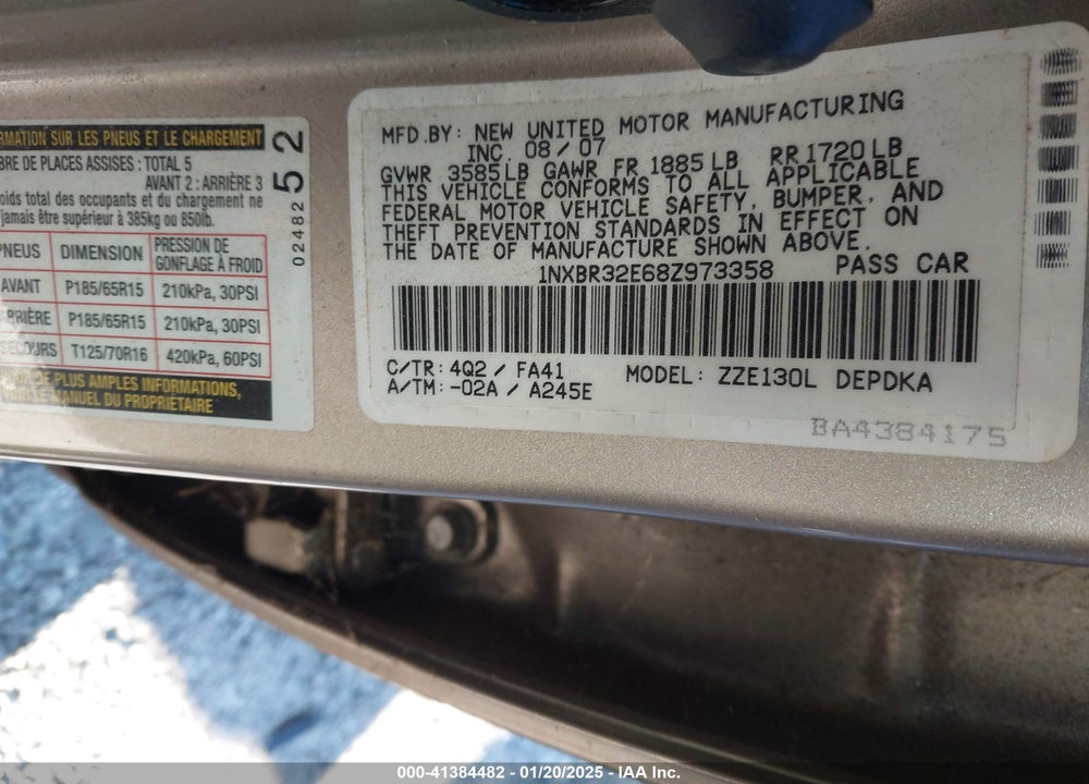 2008 TOYOTA COROLLA VIN: 1NXBR32E68Z973358