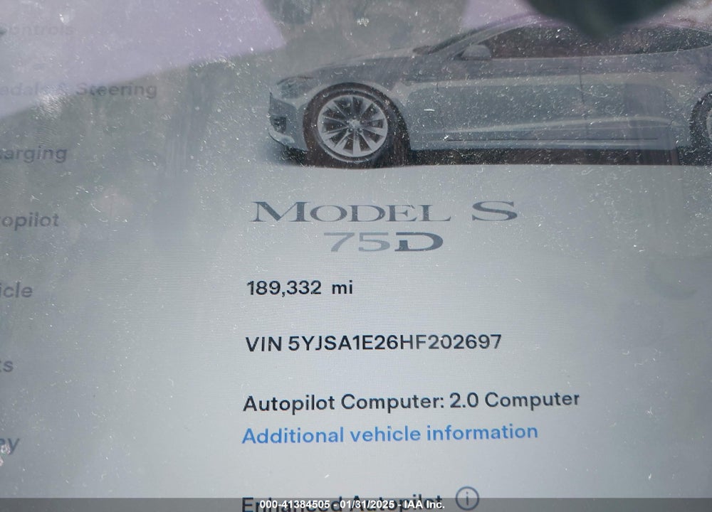 2017 TESLA MODEL S 100D/60D/75D/90D/P100D VIN: 5YJSA1E26HF202697