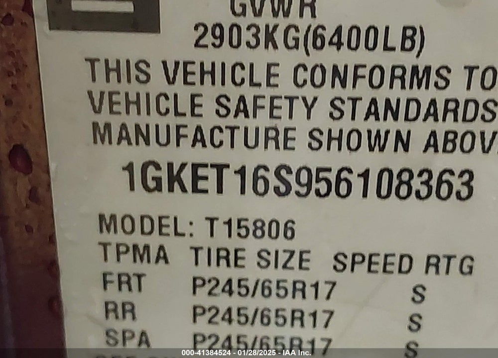 2005 GMC ENVOY XL SLE VIN: 1GKET16S956108363