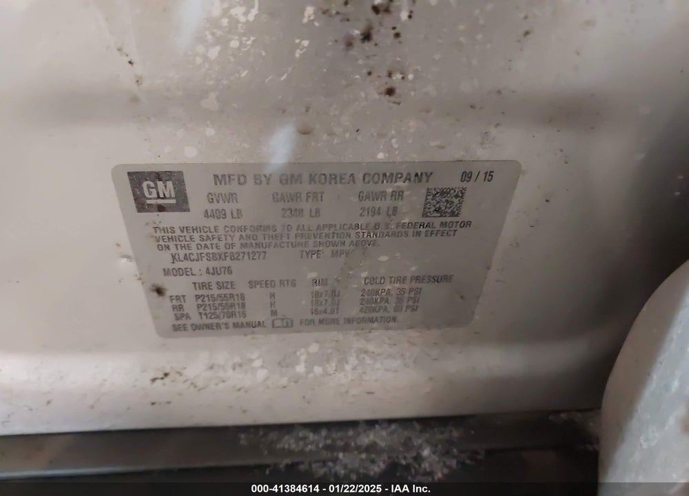 2015 BUICK ENCORE VIN: KL4CJFSBXFB271277