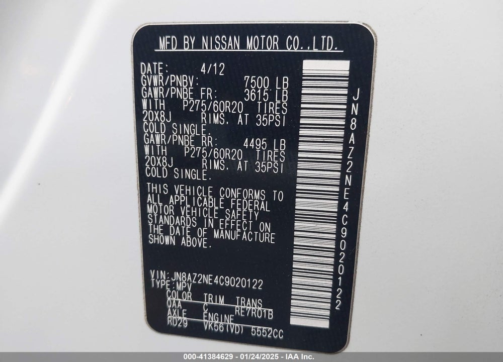 2012 INFINITI QX56 VIN: JN8AZ2NE4C9020122