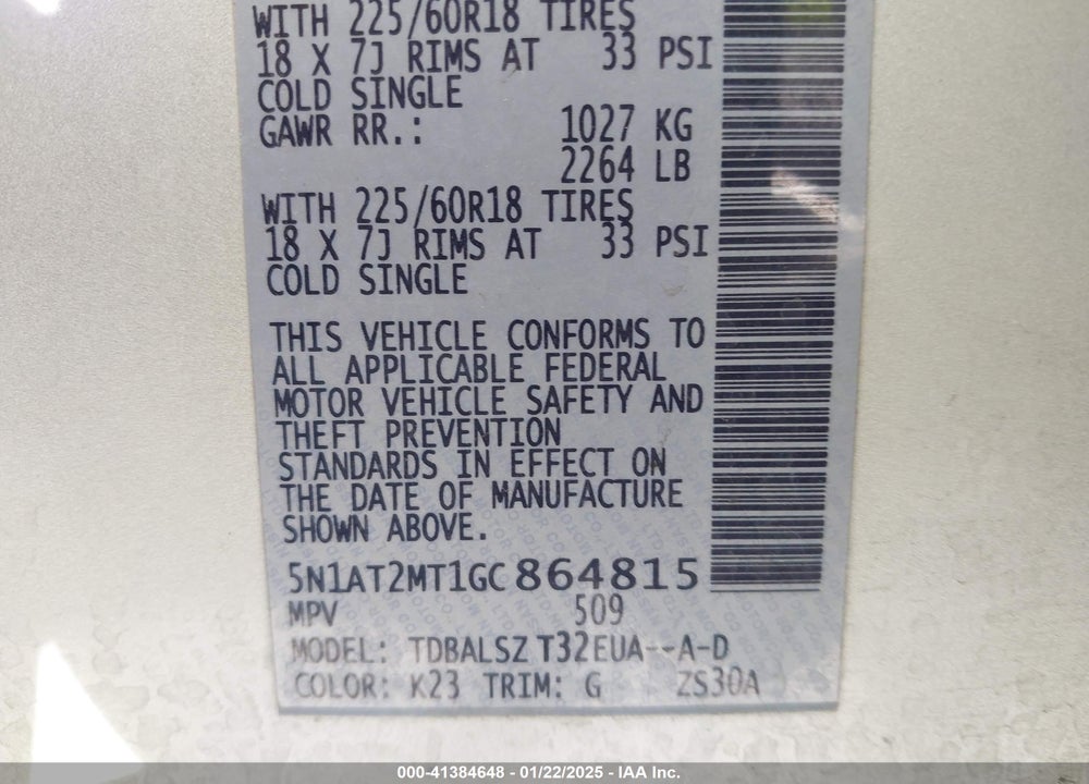 2016 NISSAN ROGUE SL VIN: 5N1AT2MT1GC864815