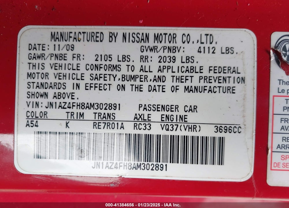 2010 NISSAN 370Z VIN: JN1AZ4FH8AM302891