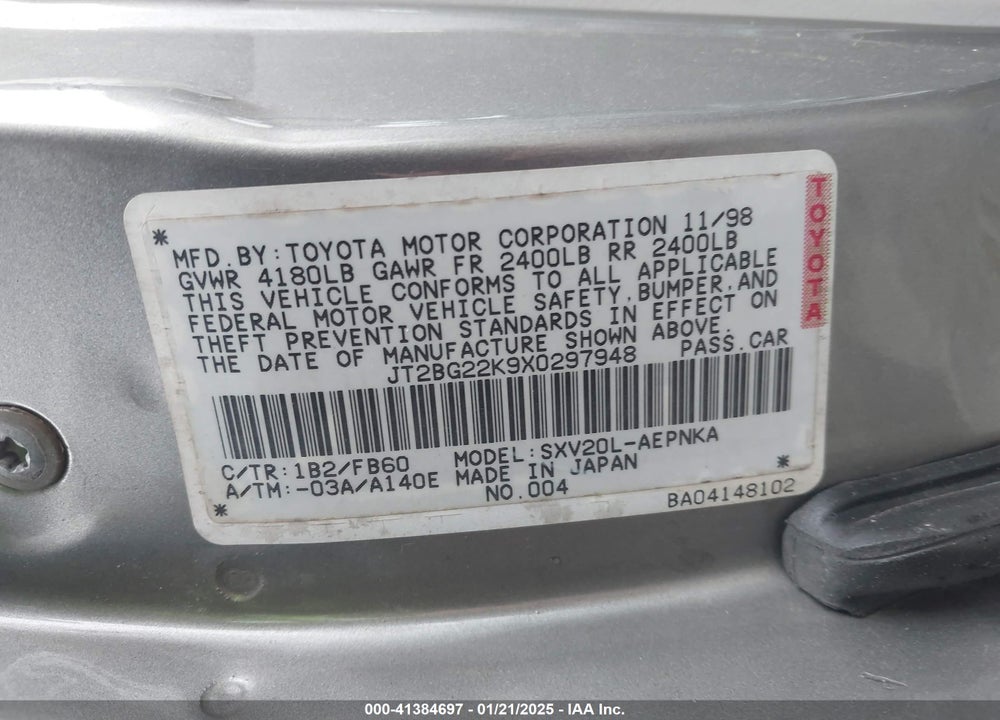 1999 TOYOTA CAMRY LE VIN: JT2BG22K9X0297948