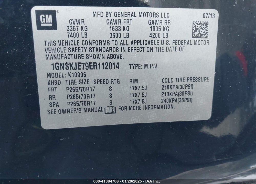 2014 CHEVROLET SUBURBAN 1500 LT VIN: 1GNSKJE79ER112014