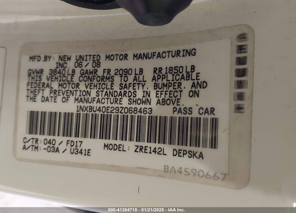 2009 TOYOTA COROLLA S VIN: 1NXBU40E29Z068463