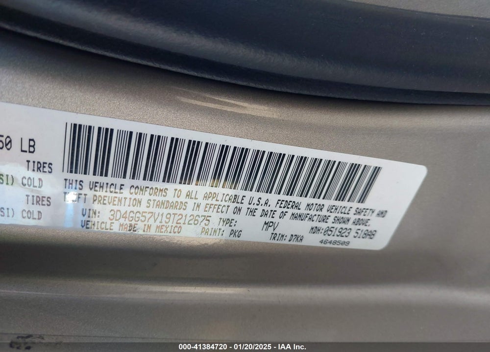 2009 DODGE JOURNEY SXT VIN: 3D4GG57V19T212675