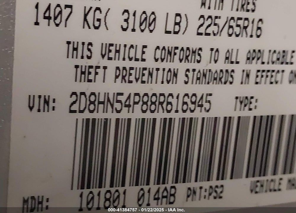 2008 DODGE GRAND CARAVAN SXT VIN: 2D8HN54P88R616945