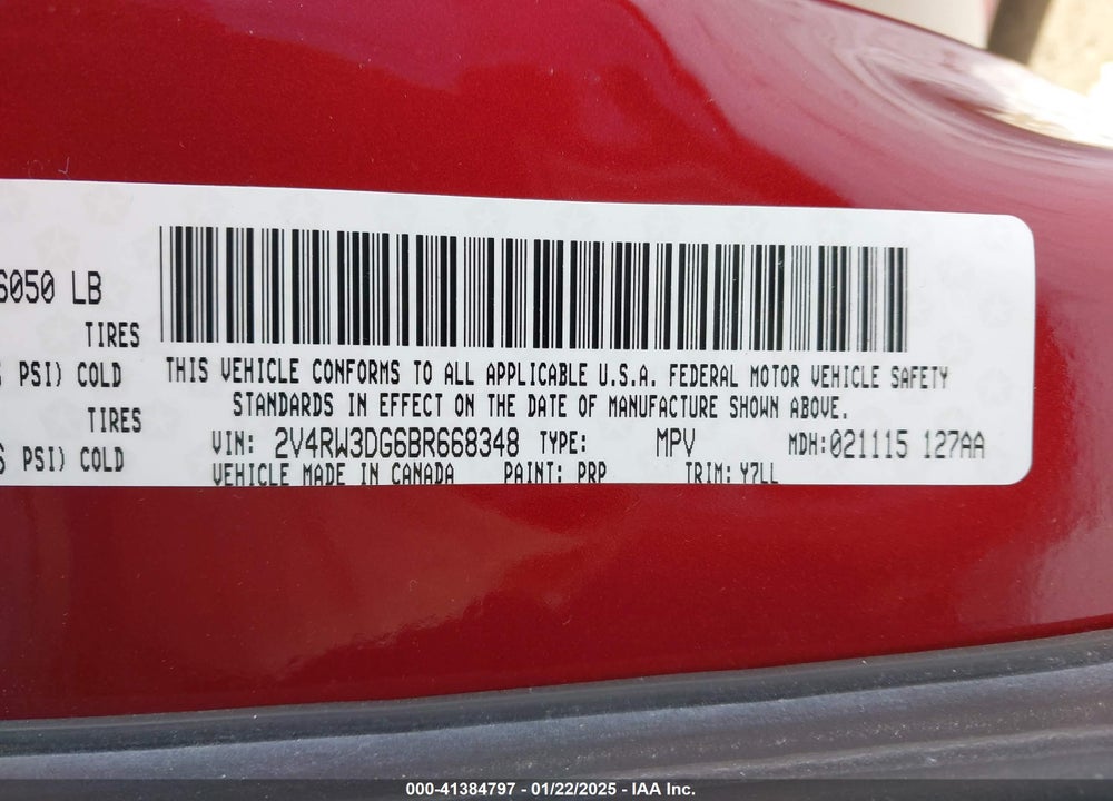 2011 VOLKSWAGEN ROUTAN SE VIN: 2V4RW3DG6BR668348