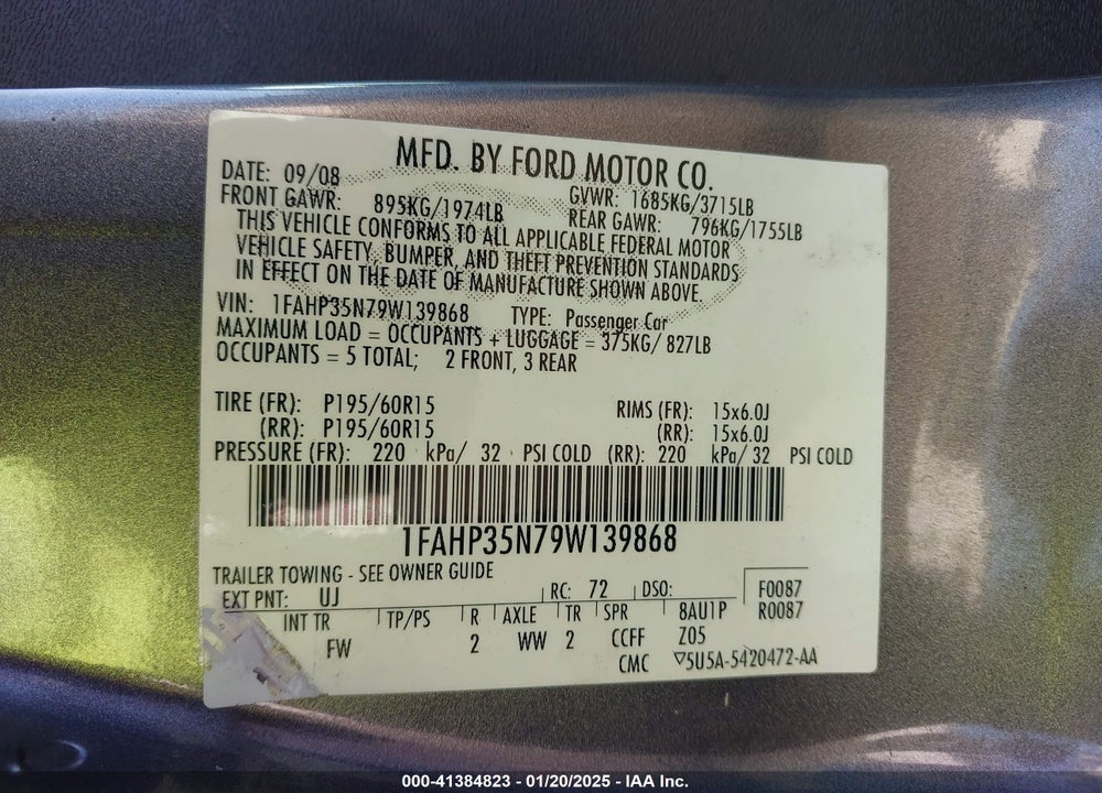 2009 FORD FOCUS SE VIN: 1FAHP35N79W139868