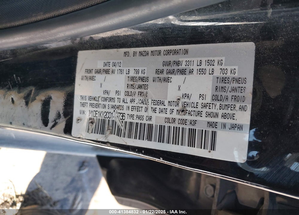 2012 MAZDA 2 SPORT VIN: JM1DE1KY2C0149736