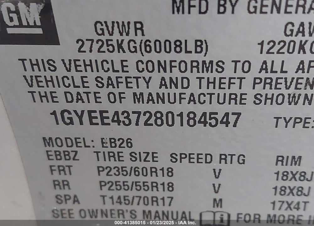 2008 CADILLAC SRX V6 VIN: 1GYEE437280184547