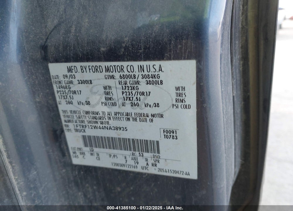 2004 FORD F-150 STX/XL/XLT VIN: 1FTRF12W44NA38935