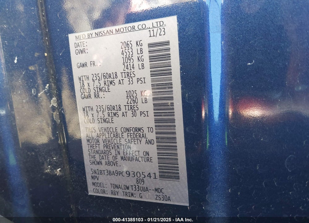 2023 NISSAN ROGUE SV FWD VIN: 5N1BT3BA9PC930541