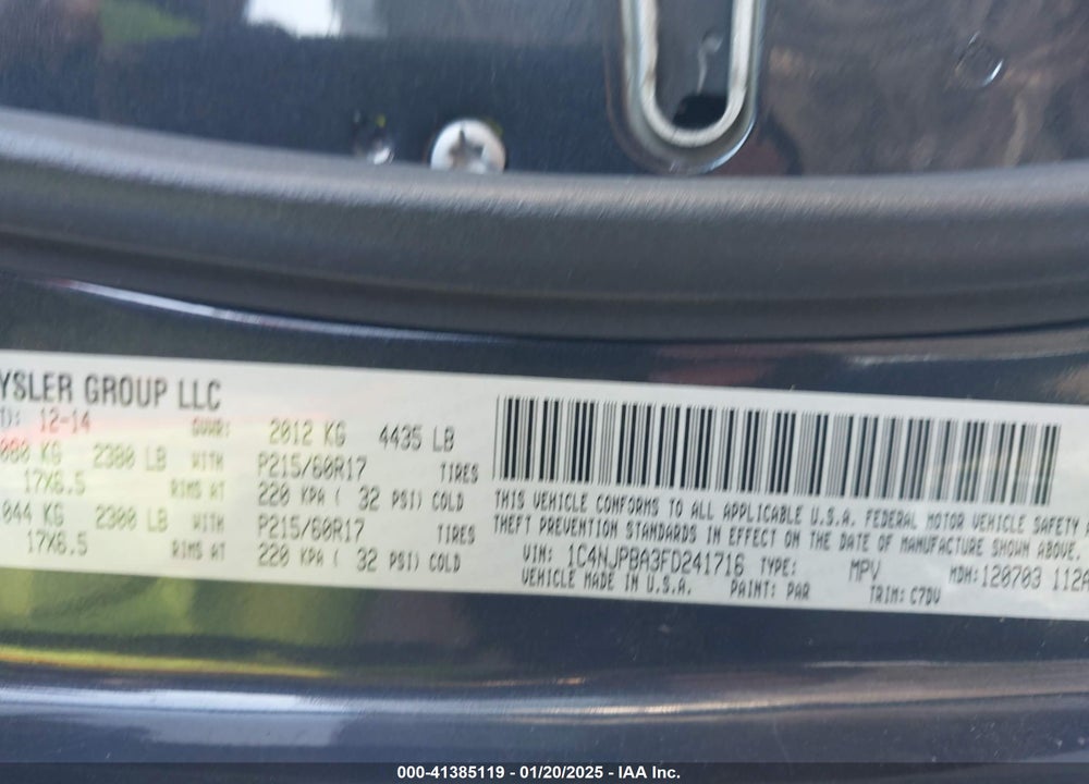 2015 JEEP PATRIOT ALTITUDE EDITION VIN: 1C4NJPBA3FD241716
