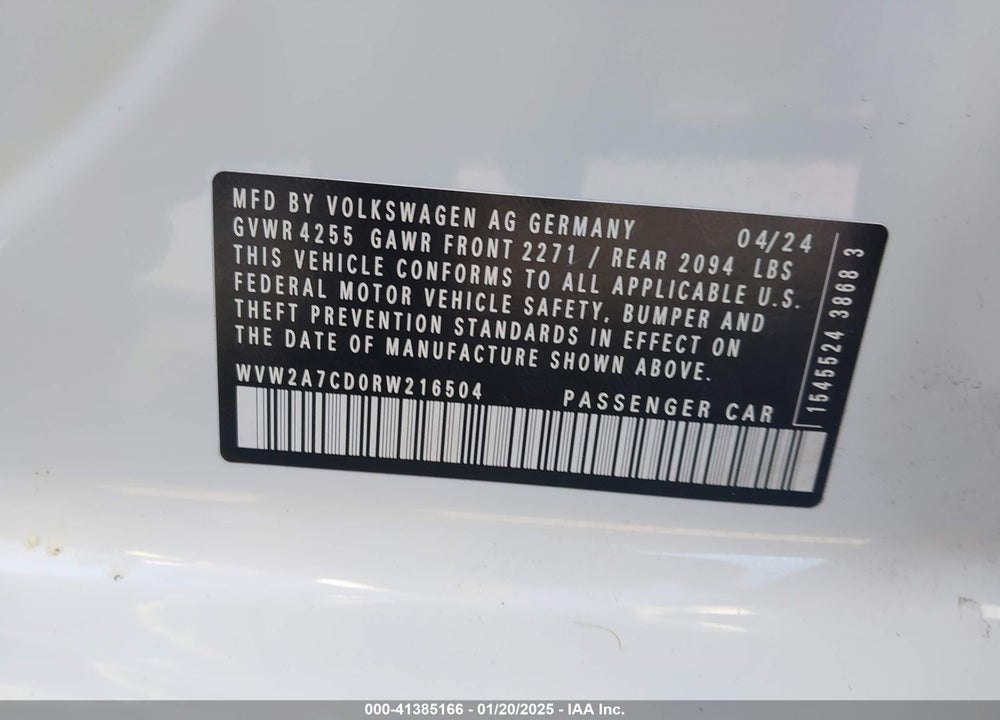 2024 VOLKSWAGEN GOLF GTI VIN: WVW2A7CD0RW216504