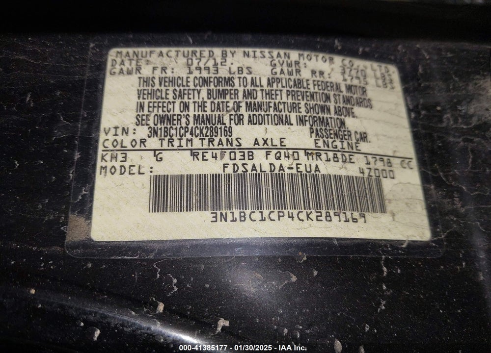 2012 NISSAN VERSA 1.8 S VIN: 3N1BC1CP4CK289169