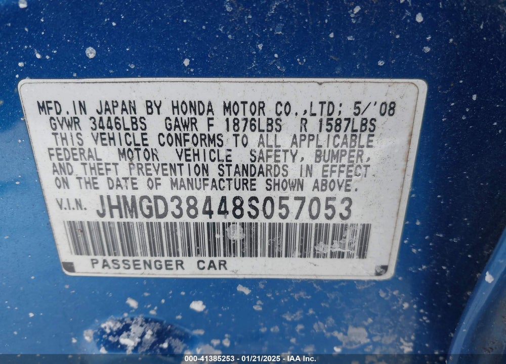 2008 HONDA FIT VIN: JHMGD38448S057053