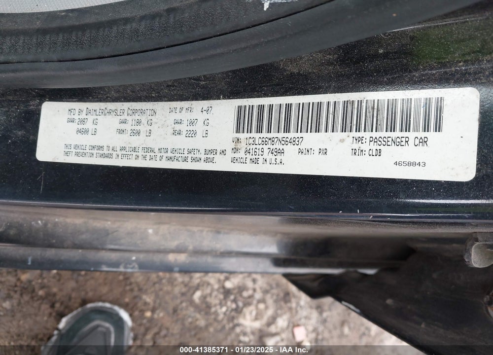 2007 CHRYSLER SEBRING LIMITED VIN: 1C3LC66M87N564837