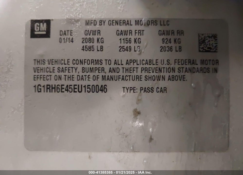 2014 CHEVROLET VOLT VIN: 1G1RH6E45EU150046