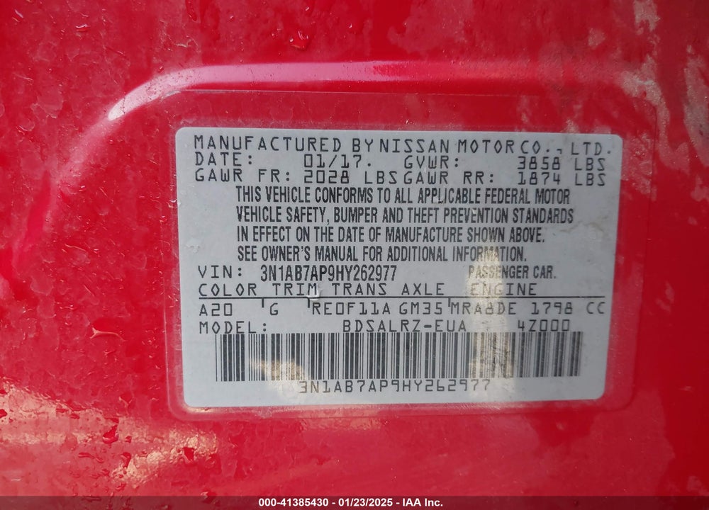 2017 NISSAN SENTRA VIN: 3N1AB7AP9HY262977