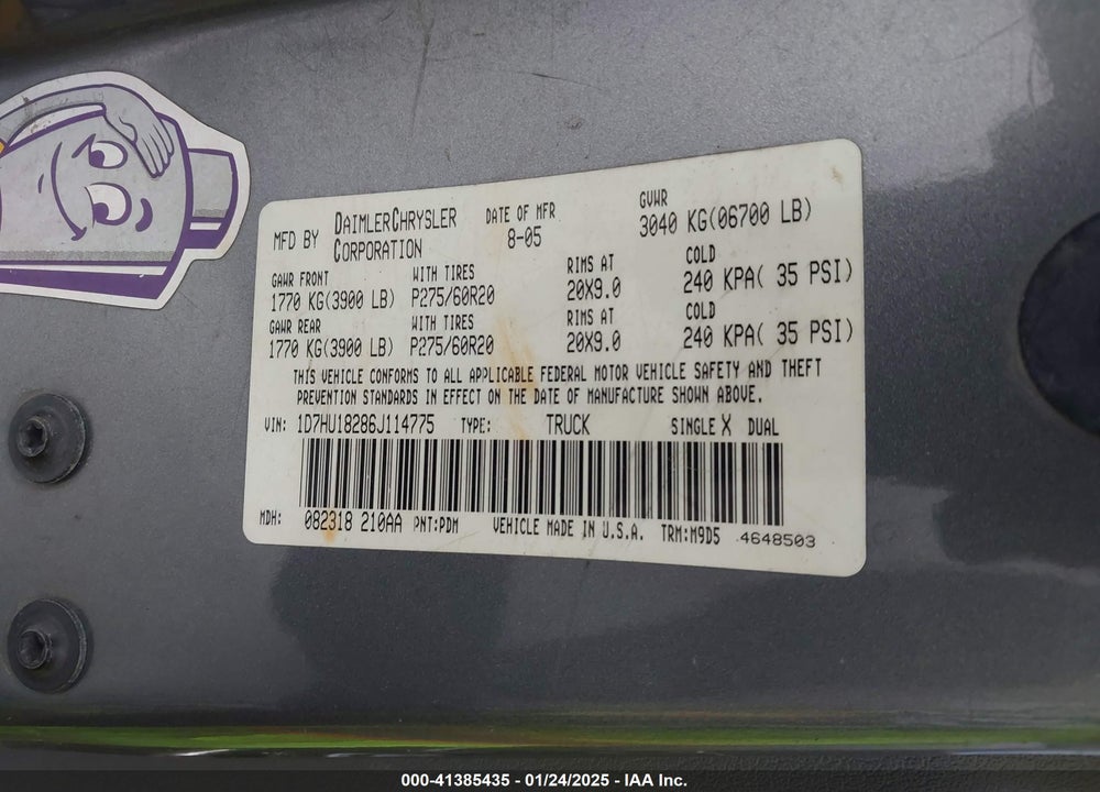 2006 DODGE RAM 1500 VIN: 1D7HU18286J114775