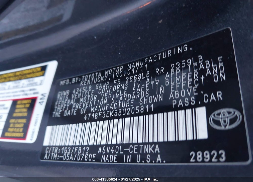 2011 TOYOTA CAMRY LE VIN: 4T1BF3EK5BU205811