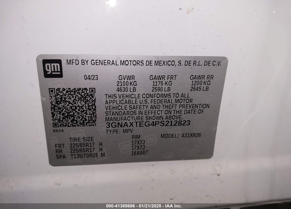 2023 CHEVROLET EQUINOX AWD 2FL VIN: 3GNAXTEG4PS212823