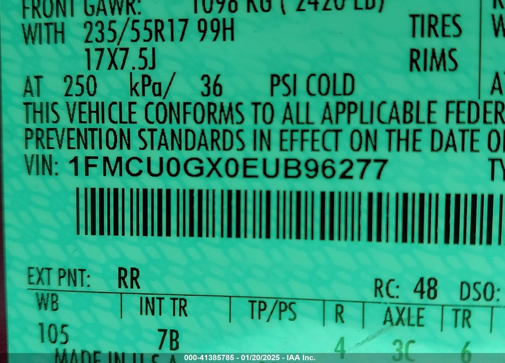 2014 FORD ESCAPE SE VIN: 1FMCU0GX0EUB96277