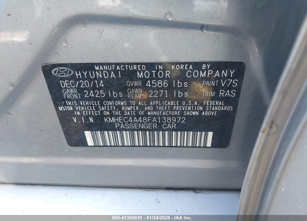 2015 HYUNDAI SONATA HYBRID VIN: KMHEC4A48FA138972