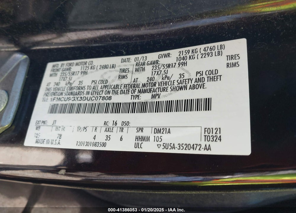 2013 FORD ESCAPE SE VIN: 1FMCU9GX3DUC07808