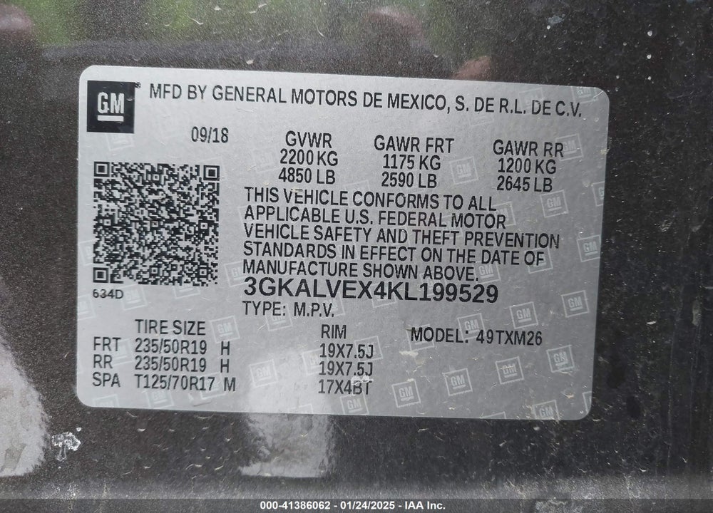 2019 GMC TERRAIN SLT VIN: 3GKALVEX4KL199529