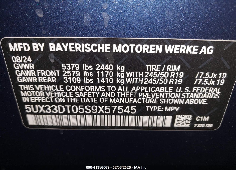 2025 BMW X4 XDRIVE30I VIN: 5UX33DT05S9X57545