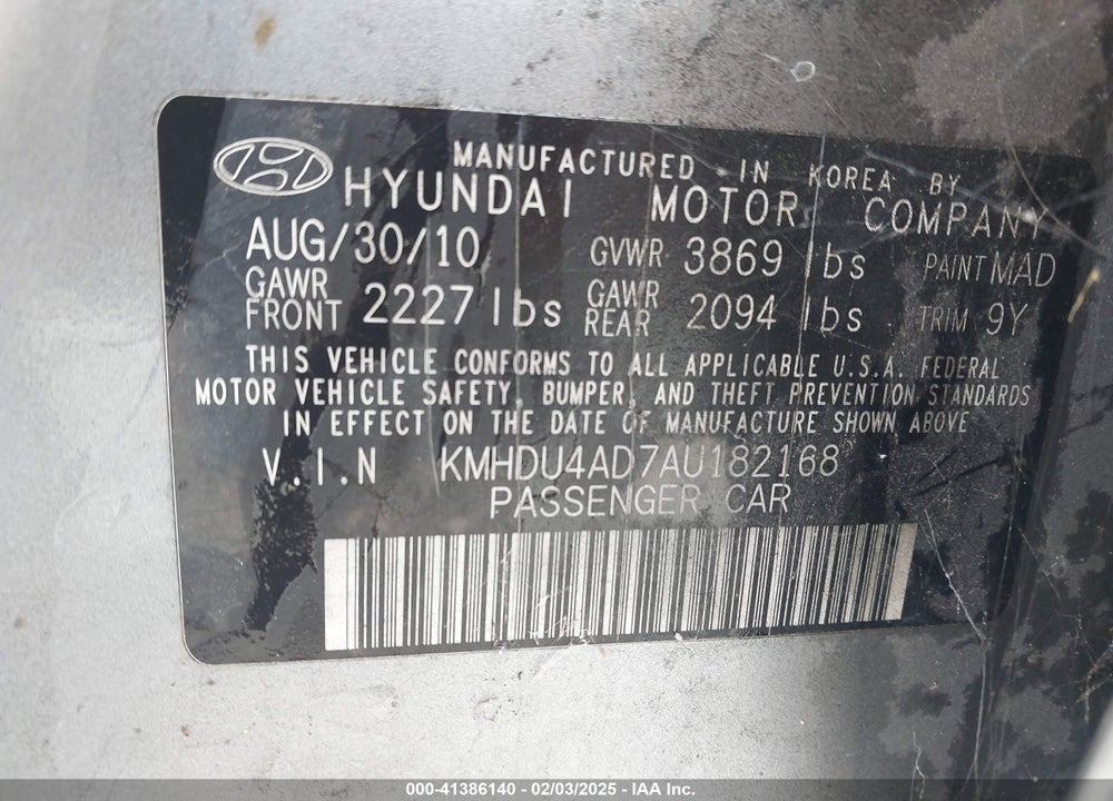 2010 HYUNDAI ELANTRA GLS VIN: KMHDU4AD7AU182168