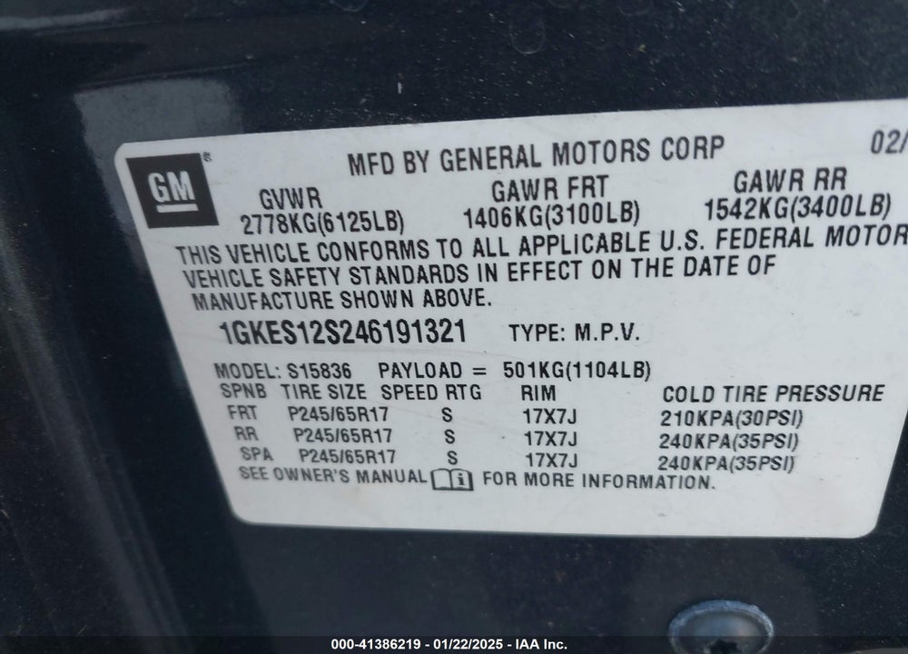 2004 GMC ENVOY XUV SLT VIN: 1GKES12S246191321