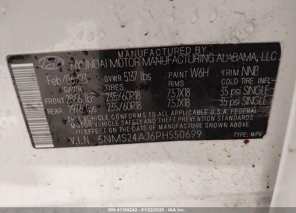 2023 HYUNDAI SANTA FE SEL VIN: 5NMS24AJ6PH550699