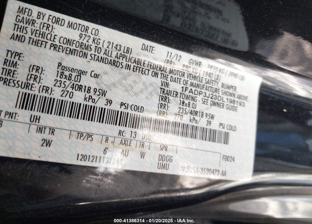 2013 FORD FOCUS TITANIUM VIN: 1FADP3J23DL198193