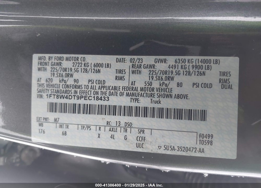 2023 FORD F-450 LARIAT VIN: 1FT8W4DT9PEC18433